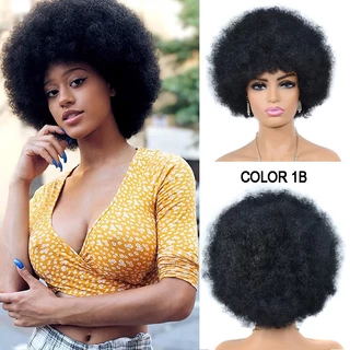 Tóc ngắn afro kinky xoăn tóc giả có mái cho phụ nữ da đen châu phi tổng hợp ombre không keo nhiệt độ cao cosplay tóc giả