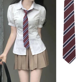 Cà Vạt Nơ Màu Đỏ Rượu Vang Kẻ Sọc Làm Thủ Công Phong Cách Preppy Cho Học Sinh Nam Và Nữ DK