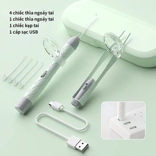 Bộ lấy ráy tai chảy máu mũi cho bé có đèn, làm sạch tai và mũi cho bé, sạc USB, không cần thay pin