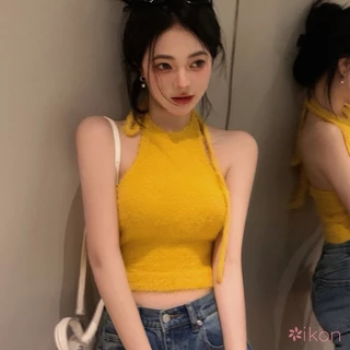 Áo Croptop Dệt Kim Màu Trơn Hở Lưng Quyến Rũ Cho Nữ