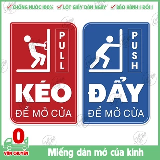 Bộ 2 miếng dán cửa kính kéo đẩy pull push dán cửa ra vào decal sticker XANH ĐỎ