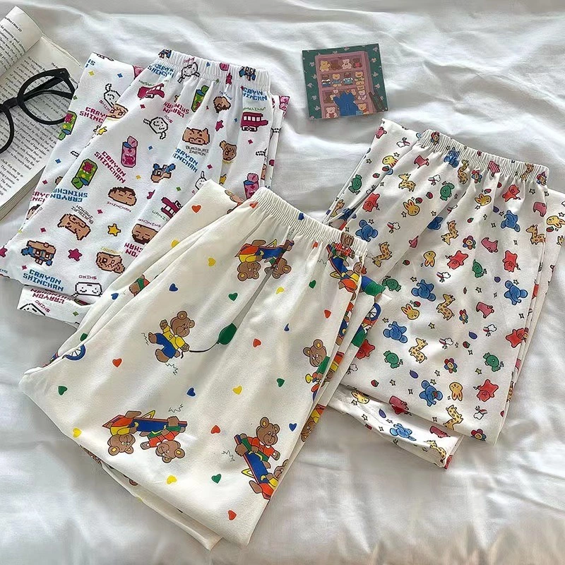 Batong đi bộ quần cong phim hoạt hình quần pyjama phụ nữ mùa hè mỏng lỏng ở nhà quần in quần âu crayon shin-chan