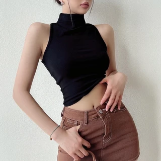 Áo ba lỗ cổ lọ nữ, dáng croptop kiểu ôm, chất thun dày dặn co giãn, phong cách ulzzang Hàn Quốc nhiều màu Freesize aloha