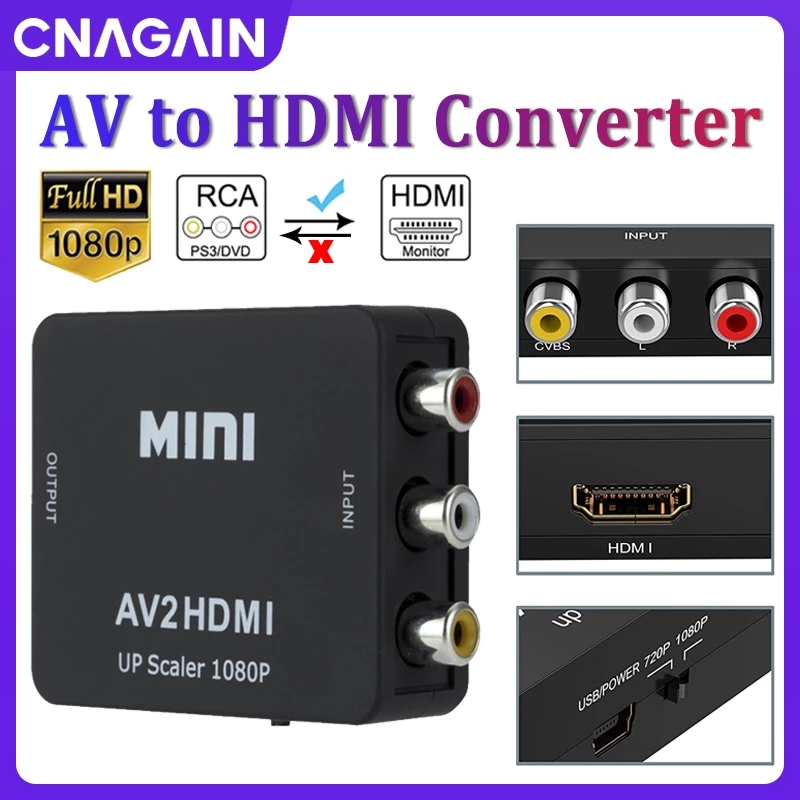 Thiết Bị Chuyển Đổi RCA Sang HDMI 1080P Mini CVBS Cho Laptop PS3 / PS4 TV Box Kèm Cáp USB