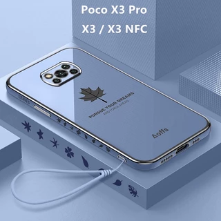 Ốp Lưng Xiaomi Poco X3 Pro Mạ điện Lá phong Lanyard Mềm Ốp Điện Thoại Xiaomi Poco X3 NFC