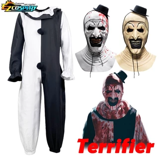 Terrifier nghệ thuật chú hề cosplay trang phục đẫm máu kinh dị chú hề quần áo bodysuit mặt nạ phù hợp với trang phục tiệc halloween cho nam giới trẻ em người lớn