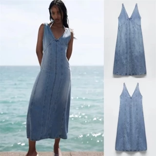 Đầm Denim Chữ A Không Tay Thời Trang Mùa Hè Mới Dành Cho Nữ 5252080