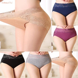 【IMBUTFL】Plus Size Women High-Waist Underwear Briefs Sexy Lace Seamless Panties Briefs