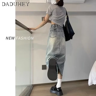 Chân váy DADUHEY vải denim dáng chữ A lưng cao thời trang phong cách Hàn Quốc cho nữ