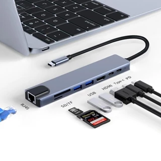 8in1 usb c docking station type c hub to rj45 lan pd charge usb 3.0 2.0 hdmi 4k sd tf reader cho máy tính bảng điện thoại di động máy tính bảng