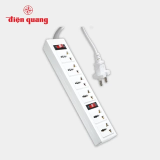 Ổ cắm Điện Quang ĐQ 003A-04 - 6 lỗ 3 chấu chịu nhiệt - 2 công tắc - dây dài 2m/5m