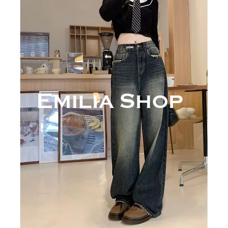 chất lượng cao EMILIA SHOP  quần nữ jean quần y2k quần ống rộng quần túi hộp nữ 2023 New Thanh lịch Độc đáo fashion ins A23L0FV 36Z230909