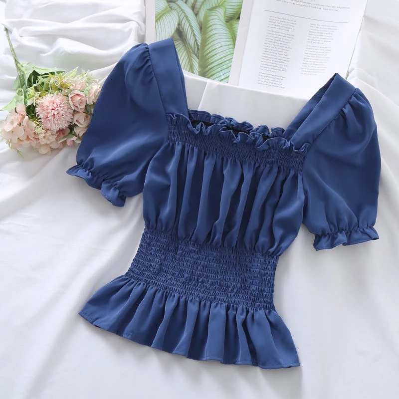 Áo chiffon Cổ Vuông Tay Phồng Thời Trang Mùa Hè Xinh Xắn Cho Nữ