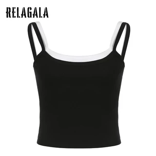 Relagala Áo Crop Top Hai Dây Mỏng Màu Tương Phản Phong Cách Tối Giản Thời Trang Mới 2023 Dành Cho Bạn Nữ