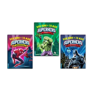 Sách - Combo 3c - Dán hình và tô màu SUPERHERO SPIDERMAN & HULK & BATMAN (bìa mềm)