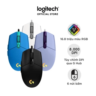 Chuột game có dây Logitech G203 Lightsync - Tùy chỉnh RGB, 6 nút lập trình, nhẹ NB-G203