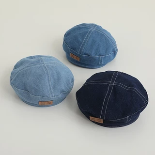 Mũ Nồi Da Denim Đính Nhãn Gấu Đáng Yêu Cho Bé