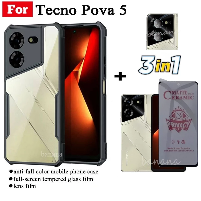 Ốp Điện Thoại Mềm Mặt Kính Cường Lực Chống Sốc 3 Trong 1 Cho Tecno pova 5 Tecno pova5 pova 5