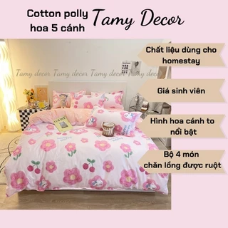 Bộ chăn ga gối hoa 5 cánh chất cotton polly Cici Decor cảm giác mát mẻ bộ 4 món chưa kèm ruột chăn