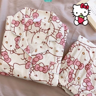 Bộ Đồ Ngủ Hai Mảnh Tay Dài Dáng Rộng In Nhân Vật Hoạt Hình Sanrio Kawaii Hello Kitty Dễ Thương Dành Cho Học Sinh [GM]