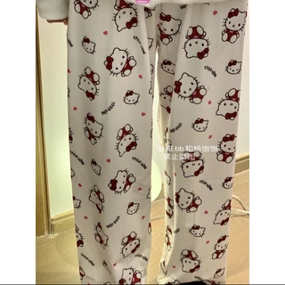 Hello kitty kuromi cute pyjama pants spring and fall pants breathable high-waisted loose wide-legged pants quần ở nhà có thể mặc bên ngoài fema