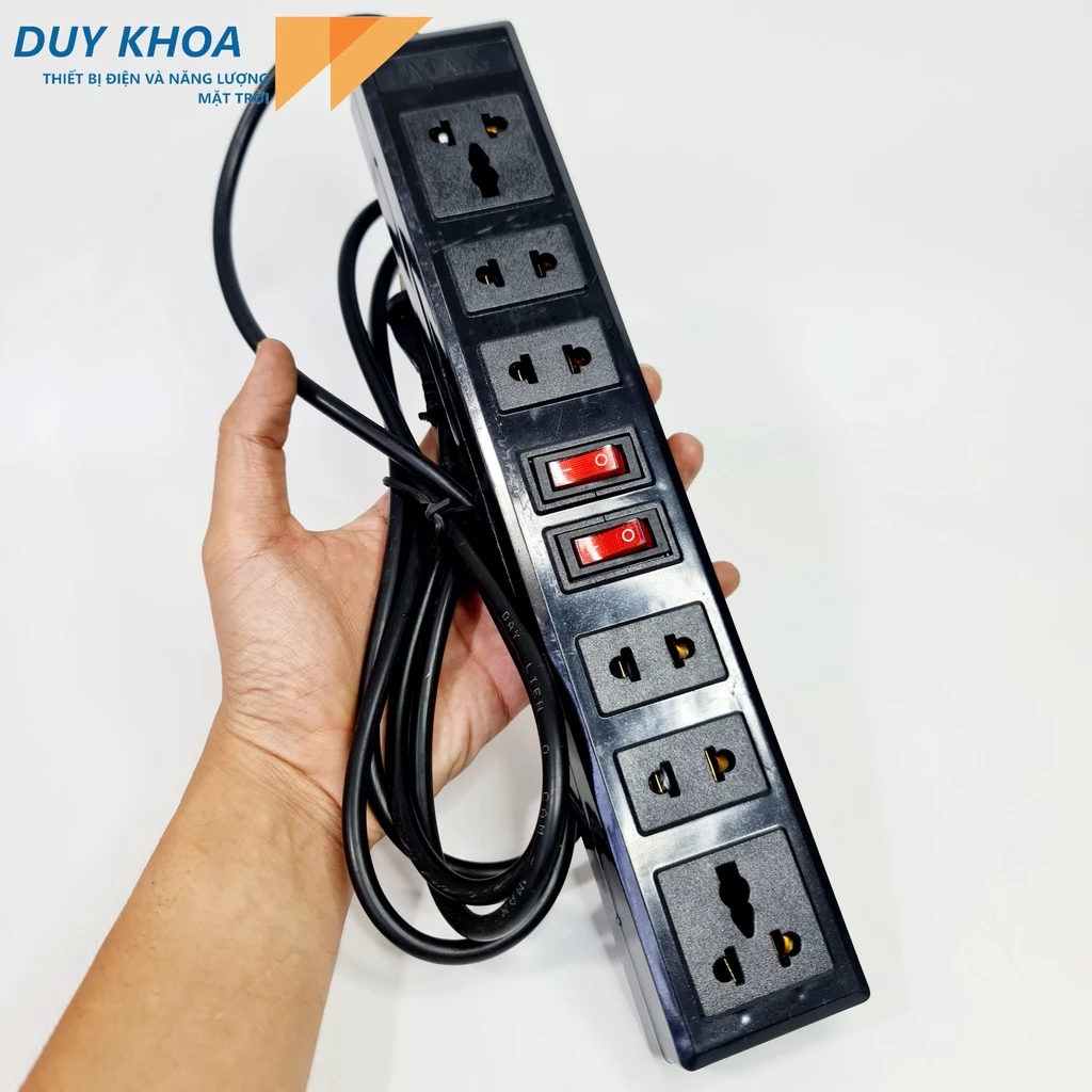 Ổ Cắm Điện 6 Cửa 2 Công tắc Màu Đen Công suất 3000w VINAMAX ® Hàng Việt Nam chất lượng cao