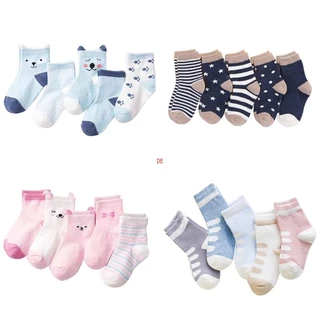 Set 5 Đôi Vớ Cotton Họa Tiết Hoạt Hình Động Vật Dành Cho Bé Sơ Sinh