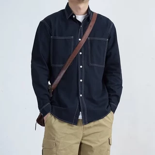Gokiga miyazaki ka casual spring style all-match trendy solid color pocket shirt top jacket men 2106