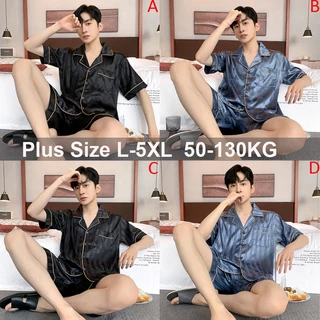 Bộ Đồ Ngủ Tay Ngắn Chất Lụa Satin Dáng Rộng Thời Trang Hàn Quốc Cho Nam Size L-5XL 28