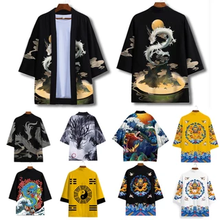 Jeans Fritz Áo Khoác kimono Nhật Bản Dáng Rộng Họa Tiết Rồng Phong Cách ukiyo-e