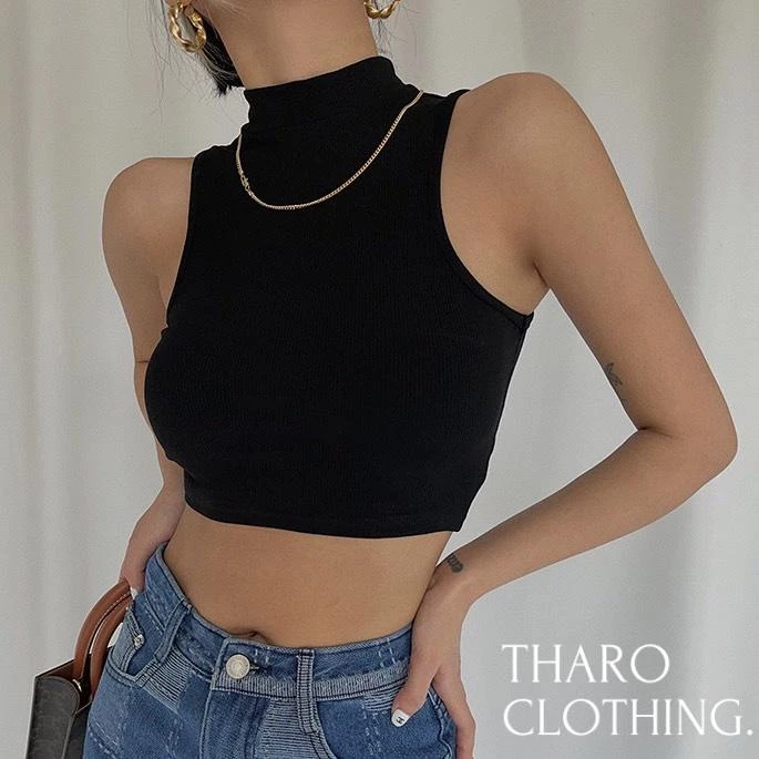 Áo Croptop Nữ Gân Tăm, Ba Lỗ Cổ Cao 3p - Tharo Clothing [AO00004