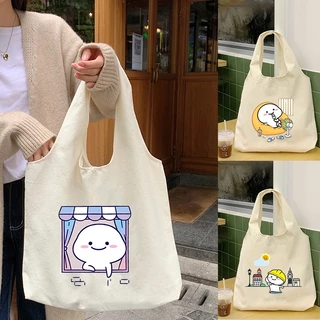 Quby In Túi Tote Nữ Canvas Bas Kawaii Túi Mua Sắm Học Sinh Túi Đeo Vai Túi Vải