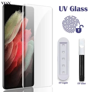 Dán keo UV cao cấp Kính cường lực màn cong Cho Samsung Galaxy ss S24 S23 S22 S21 S20 Note 20 Ultra S10 S9 10 9 Plus 4G 5G 2023