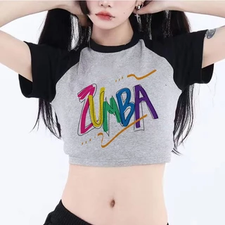 Zumba Áo crop top In Họa Tiết Cô Gái Dễ Thương Thời Trang Hàn Quốc