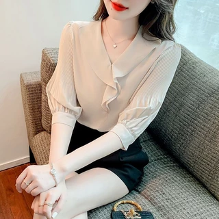 Áo Sơ Mi chiffon Cổ v Tay Ngắn Thời Trang Mùa Hè Cho Nữ XDWK- * *