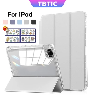 Ốp điện thoại TBTIC cho IPad Case Air 5 4 10.9 Pro 11 10th 9th 8th thế hệ thứ 7 10.2 Vỏ Acrylic trong suốt có giá đỡ bút chì