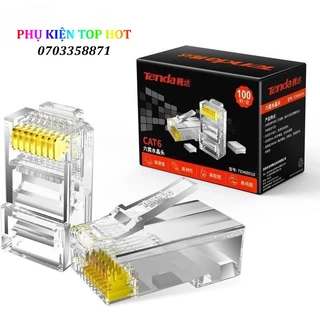 Đầu mạng RJ45 UTP Tenda TEH60510 CAT6 mạ vàng 24K chống nổ, chống cháy, chống nhiễu (hộp 100 hạt)