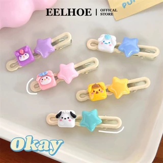 Kẹp tóc mái EELHOE hình vuông ngôi sao họa tiết nhân vật Sanrio Kawaii Kuromi Cinnamoroll cho trẻ em