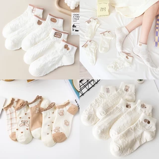 Vớ Cotton Cổ Thấp Họa Tiết Gấu Nâu Dễ Thương Phong Cách Hàn Quốc