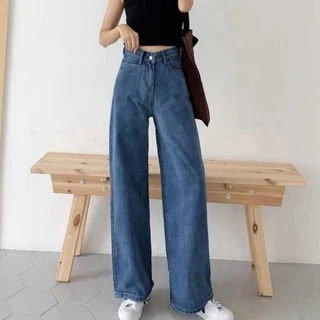 Quần jean ống rộng thẳng của phụ nữ phong cách mới cạp cao phiên bản hàn quốc drape slimmer nhìn cao chân rộng lau sàn t