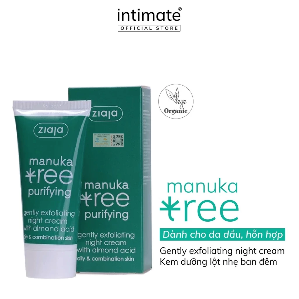 Kem Dưỡng Lột Nhẹ Ban Đêm Manuka Tree Purifying ZIAJA Giúp Ngừa Vết Thâm Dành Cho Da Dầu Mụn 50ml