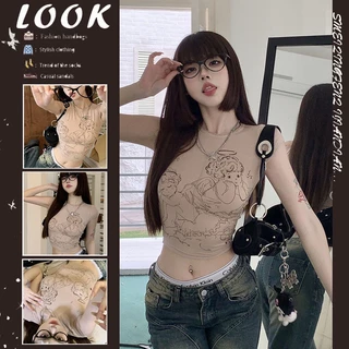 SUOMENG  Áo croptop áo thun baby tee nữ âu mỹ chất cạp cao Cổ tay ngắn in họa tiết vintage 2023 NEW Phong cách Stylish Comfortable Trendy A99J2ZY 36Z230909