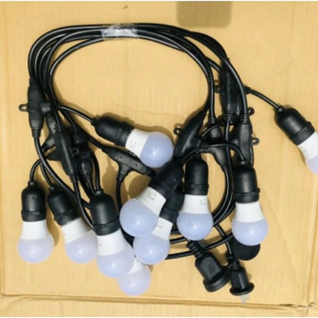 Bộ Dây  Kèm Bóng Kín Nước Dài 5M 10 Đuôi Đèn E27 Khải Ân, Trang Trí Sân Vườn, Decor Trang Trí, Ngoài Trời