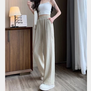 Sugemiusi Quần Dài Ống Rộng Bằng Lụa Cotton Lạnh Mỏng Mát Mẻ Lưng Cao Mùa Hè Cỡ Nhỏ Yamamoto Đơn Giản Cho Nữ