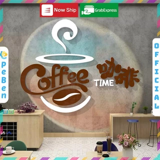 Tranh mica EPeBen dán tường nổi 3d hình Coffee Time decor trang trí Quán Cafe, Trà Sữa