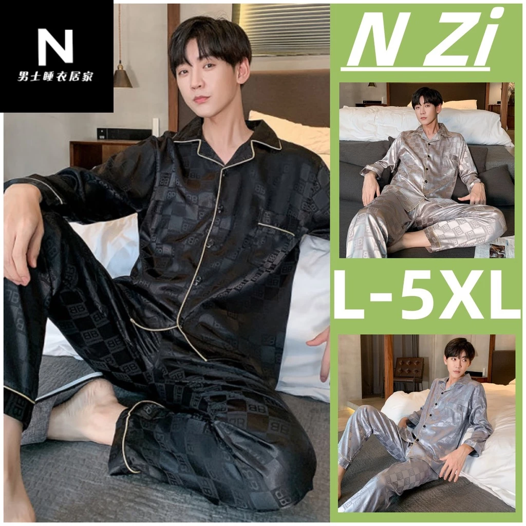 M-5xl bộ đồ ngủ nam lụa satin plus size bộ đồ ngủ phiên bản hàn quốc bộ đồ ngủ dài tay rời bộ đồ nam mặc nhà