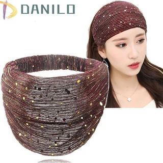 Danilo sequin dây buộc tóc hợp thời trang cho bé gái dây buộc tóc đàn hồi ngọt ngào che tóc trắng sáng bóng vải rửa mặt băng đô rộng bên mũ nón hàn quốc