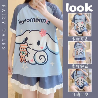 Bộ đồ ngủ FDS gồm áo ngắn tay và quần short họa tiết cinnamoroll thời trang mùa hè dành cho nữ