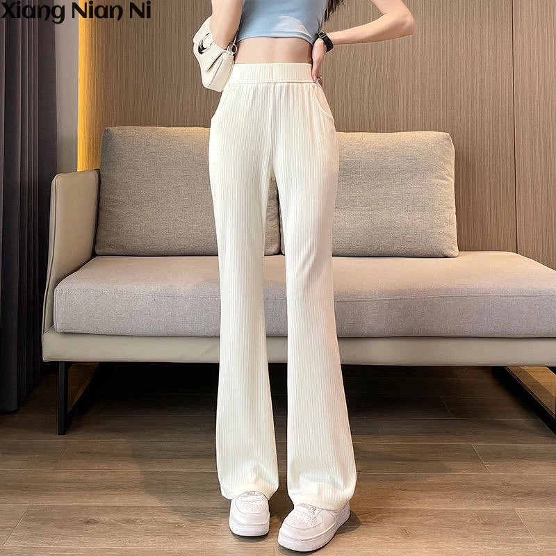 Xiang Nian Ni 2024 Mùa Hè Phong Cách Hàn Quốc Hot Girl Cao Cấp Slender Quần loe Màu Trơn size Lớn Quần Đơn Giản Quần Thể Thao Nữ