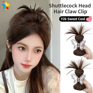 Phong cách hàn quốc thời trang lười biếng fluffy tóc giả tổng hợp half-tie kẹp tóc quả cầu đầu kẹp tóc phụ nữ cô gái y2k ngọt ngào mát mẻ pha lê bướm lấy kẹp công cụ tạo kiểu tóc accesso